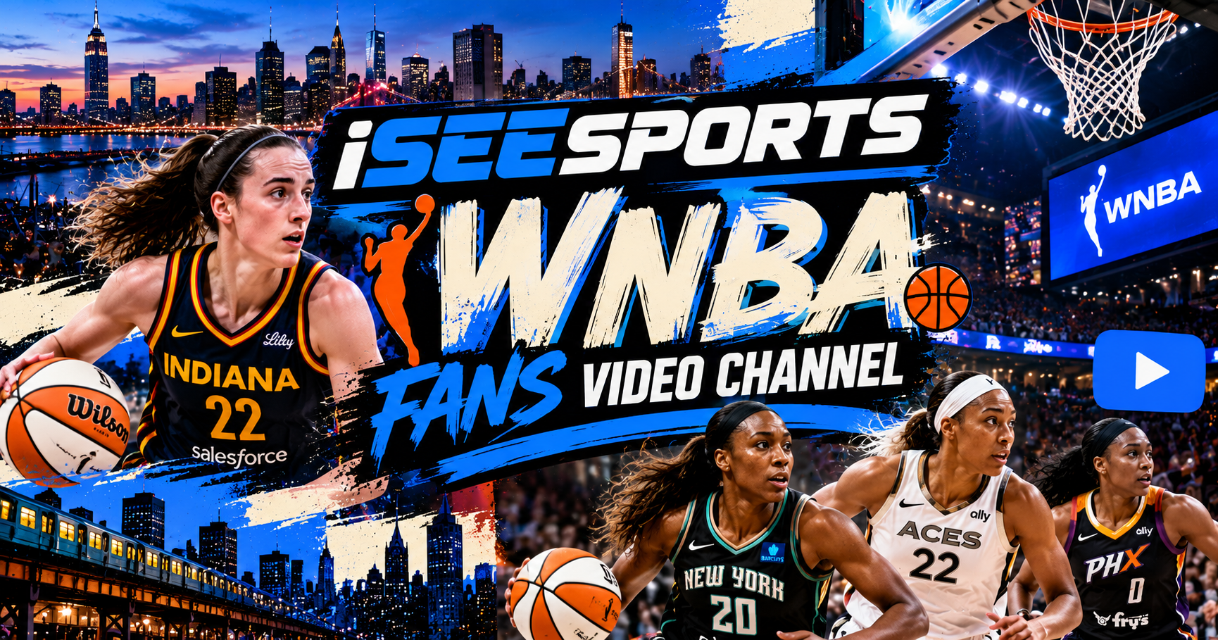 Screenshot of the iSEESPORTS | WNBA Fans Video Channel showing the show title and broadcast time 7-9 PM ET weekends.
